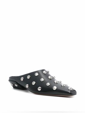Paris Texas Black Leather Studded Mule